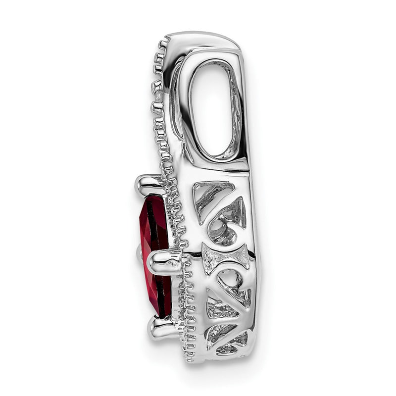 14k White Gold Garnet and Real Diamond Pendant