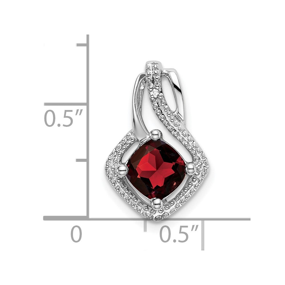 14k White Gold Garnet and Real Diamond Pendant