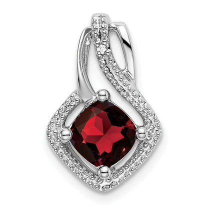 14k White Gold Garnet and Real Diamond Pendant