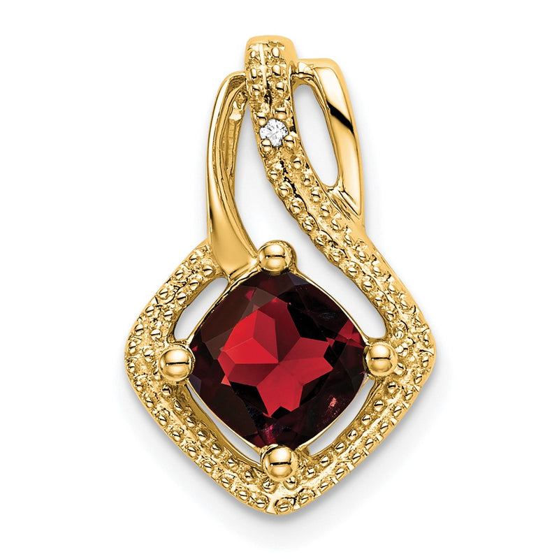 14K Yellow Gold Garnet and Real Diamond Pendant