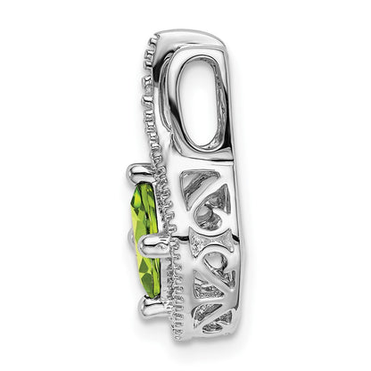 14k White Gold Peridot and Real Diamond Pendant