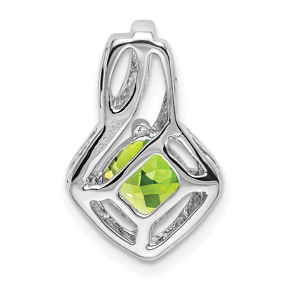 14k White Gold Peridot and Real Diamond Pendant