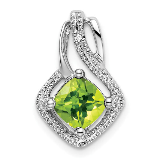 14k White Gold Peridot and Real Diamond Pendant