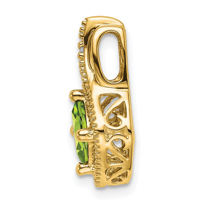14K Yellow Gold Peridot and Real Diamond Pendant