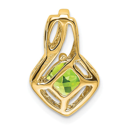 14K Yellow Gold Peridot and Real Diamond Pendant