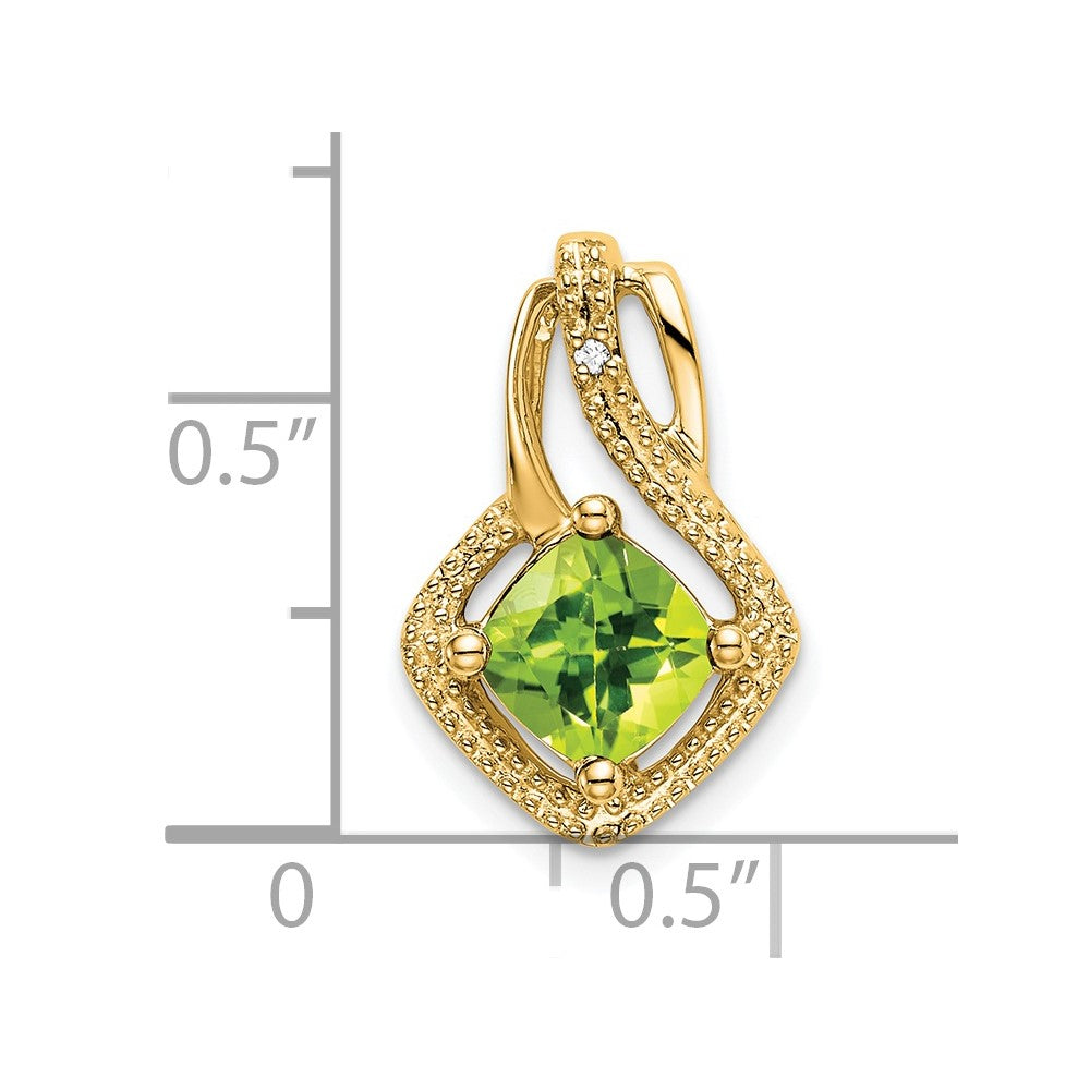 14K Yellow Gold Peridot and Real Diamond Pendant