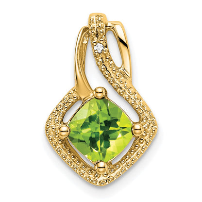 14K Yellow Gold Peridot and Real Diamond Pendant