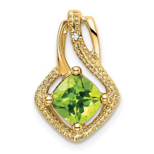 14K Yellow Gold Peridot and Real Diamond Pendant