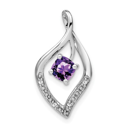 14k White Gold Amethyst and Real Diamond Pendant