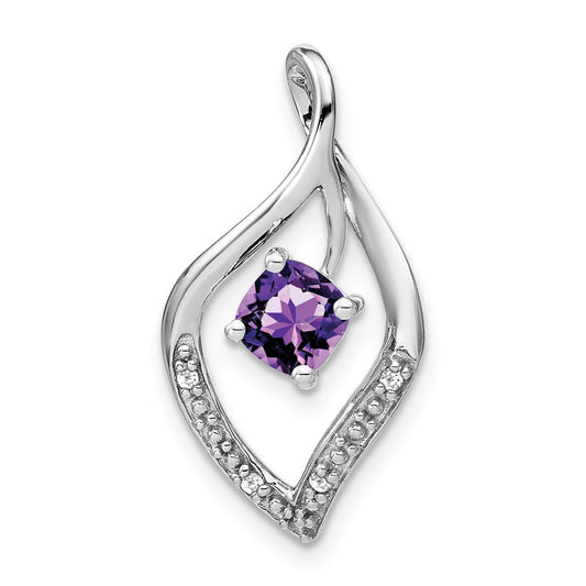 14k White Gold Amethyst and Real Diamond Pendant