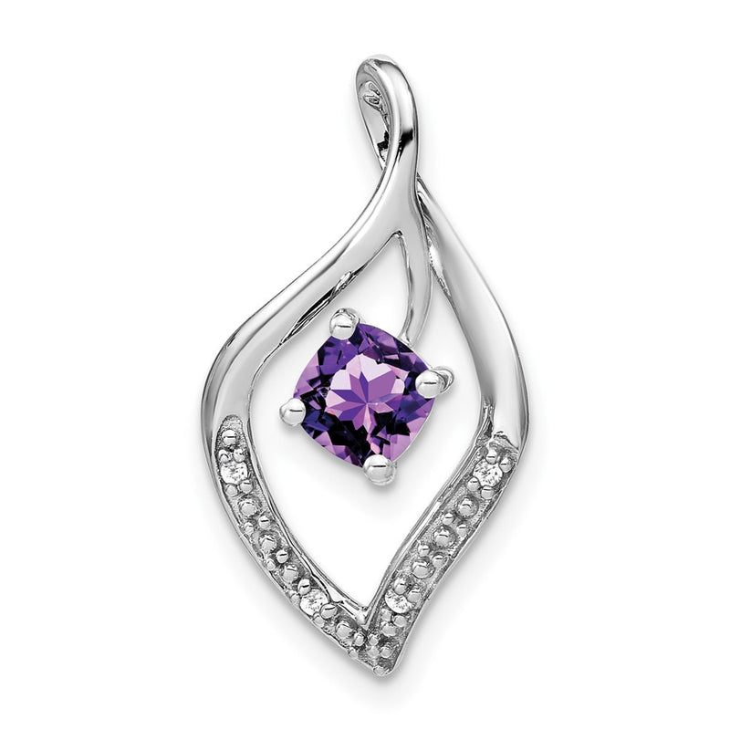 14k White Gold Amethyst and Real Diamond Pendant