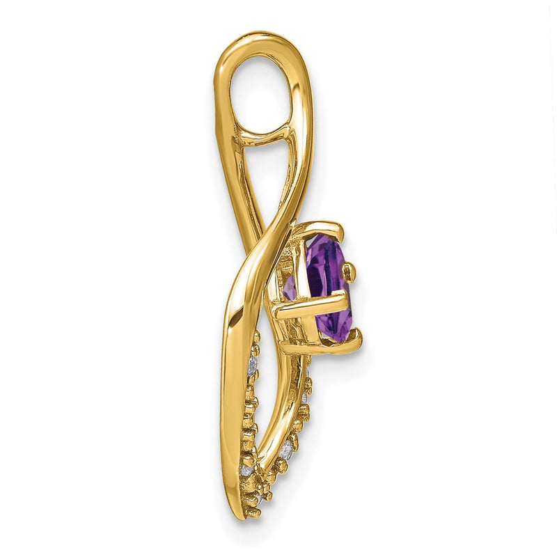 14K Yellow Gold Amethyst and Real Diamond Pendant