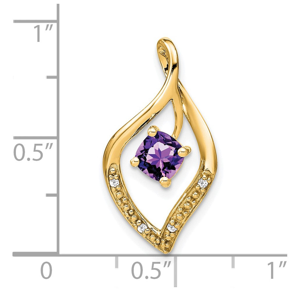 14K Yellow Gold Amethyst and Real Diamond Pendant