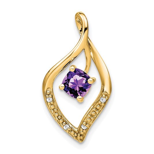 14K Yellow Gold Amethyst and Real Diamond Pendant