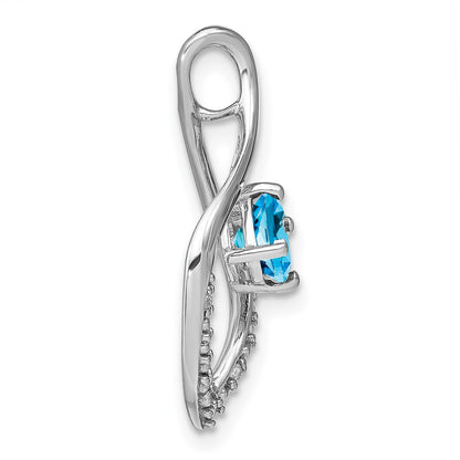 14k White Gold Blue Topaz and Real Diamond Pendant