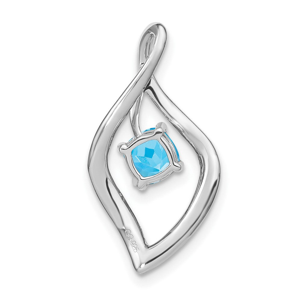 14k White Gold Blue Topaz and Real Diamond Pendant