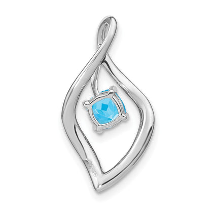 14k White Gold Blue Topaz and Real Diamond Pendant