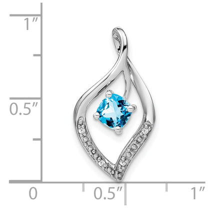 14k White Gold Blue Topaz and Real Diamond Pendant