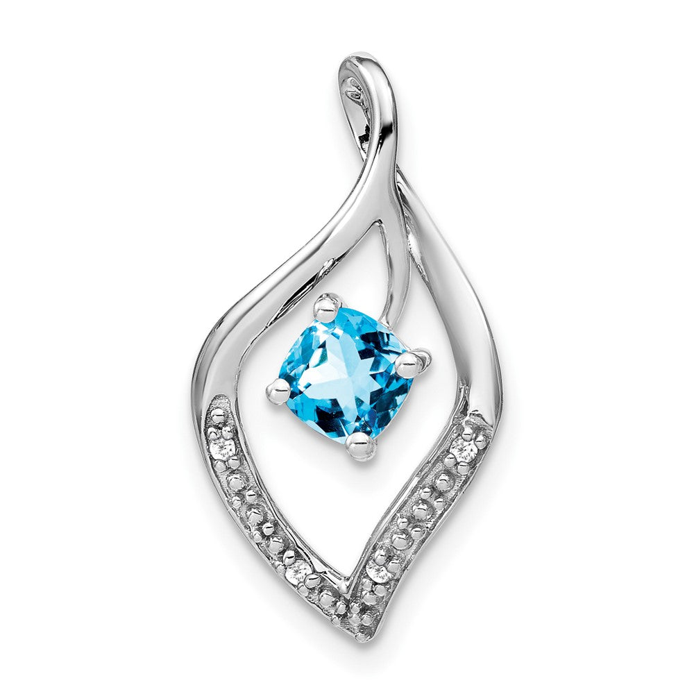 14k White Gold Blue Topaz and Real Diamond Pendant
