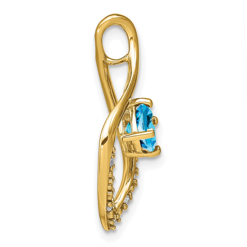 14K Yellow Gold Blue Topaz and Real Diamond Pendant