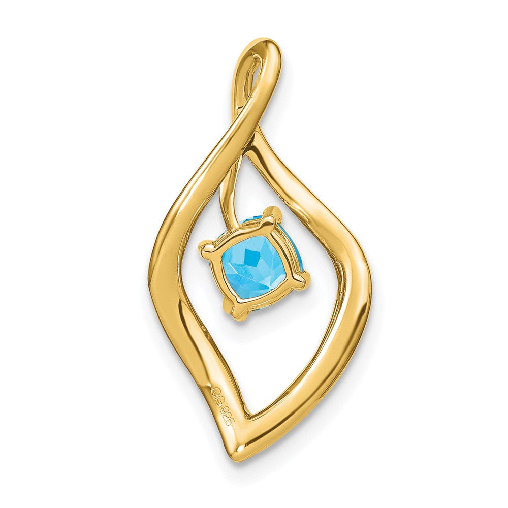 14K Yellow Gold Blue Topaz and Real Diamond Pendant