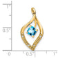 Solid 14k Yellow Gold Simulated Blue Topaz and CZ Pendant