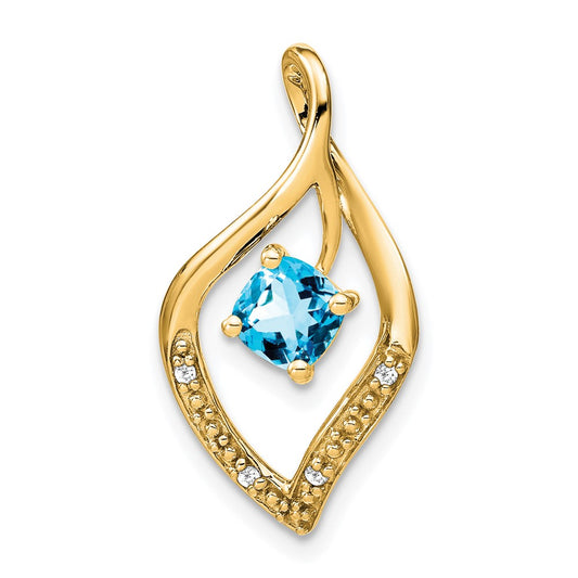 14K Yellow Gold Blue Topaz and Real Diamond Pendant