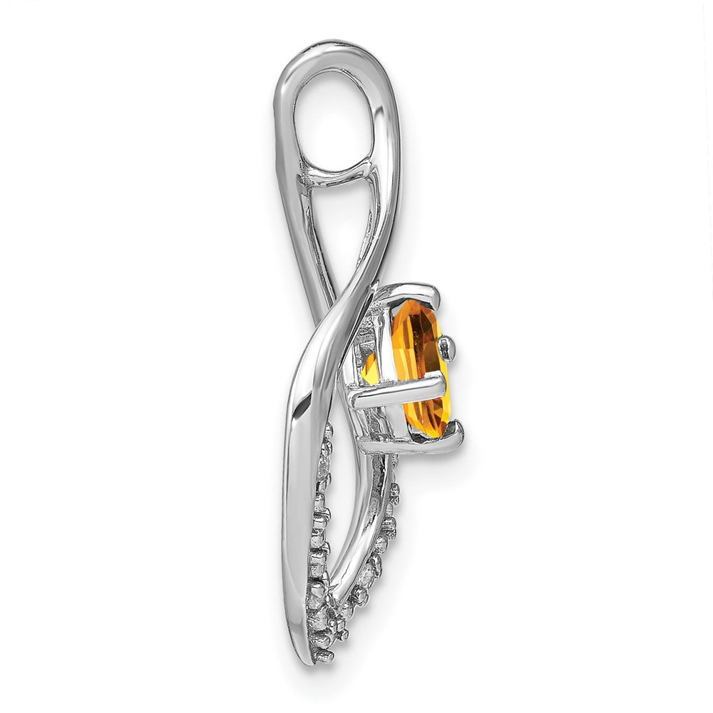 14k White Gold Citrine and Real Diamond Pendant