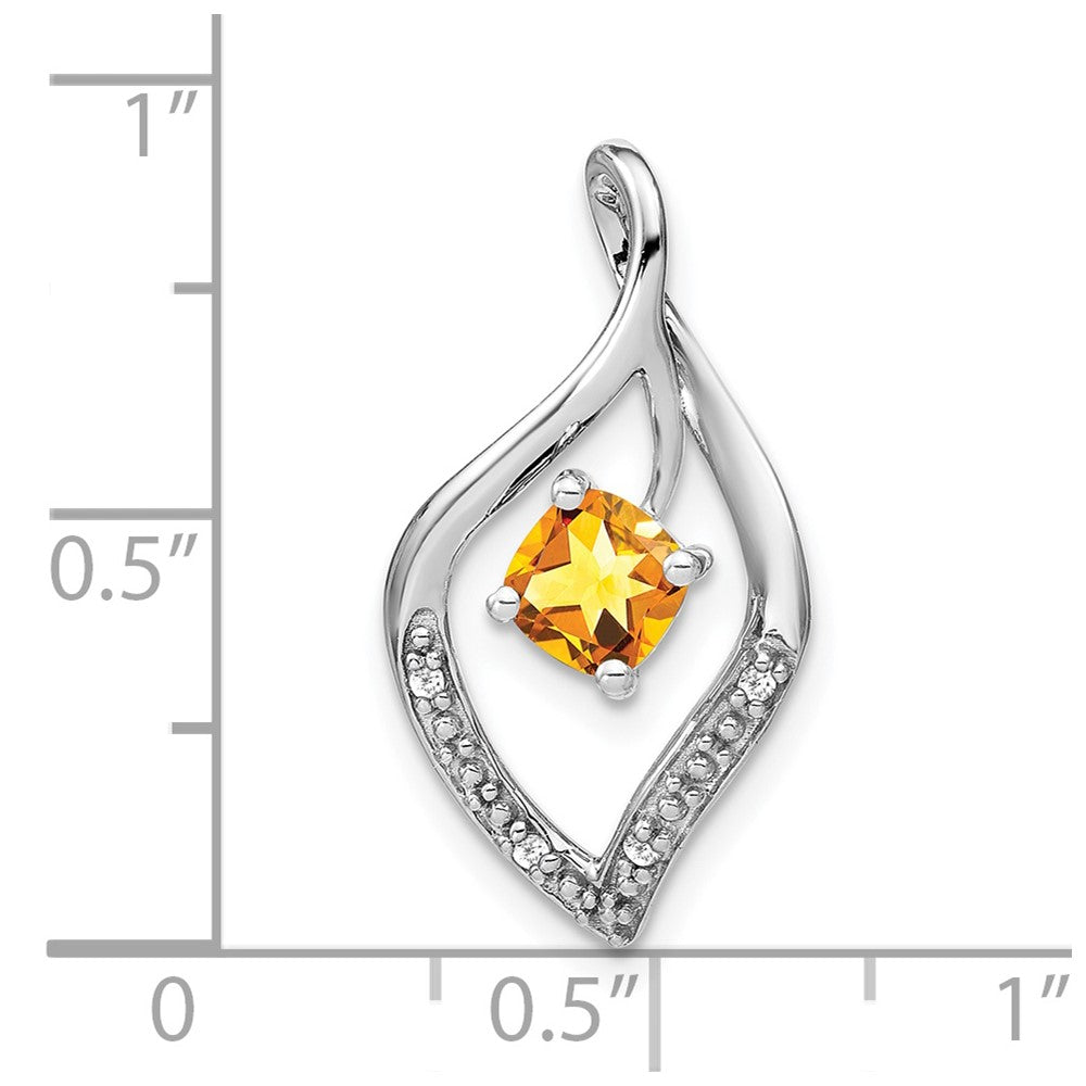 14k White Gold Citrine and Real Diamond Pendant