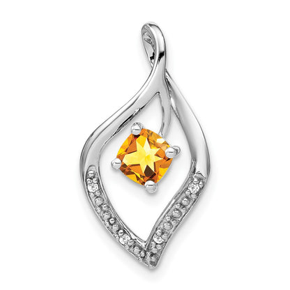 14k White Gold Citrine and Real Diamond Pendant