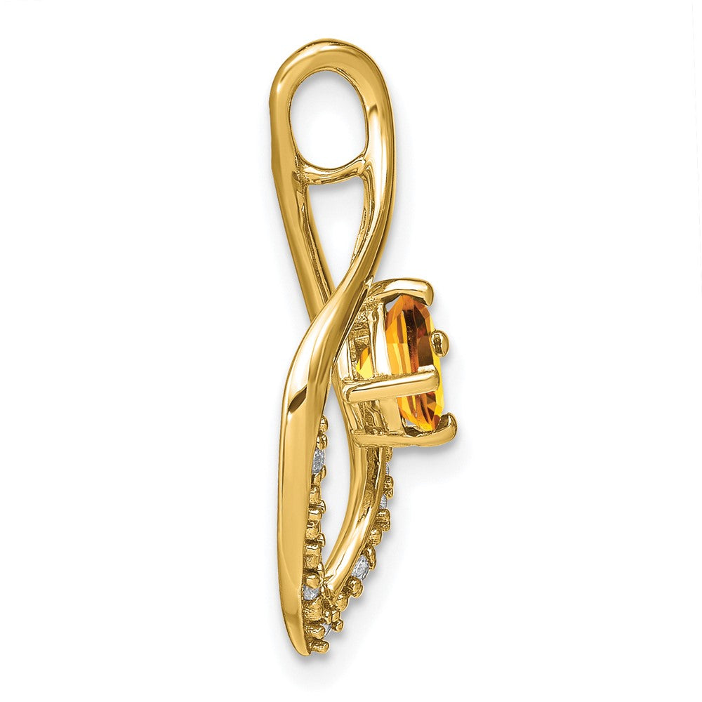 14K Yellow Gold Citrine and Real Diamond Pendant