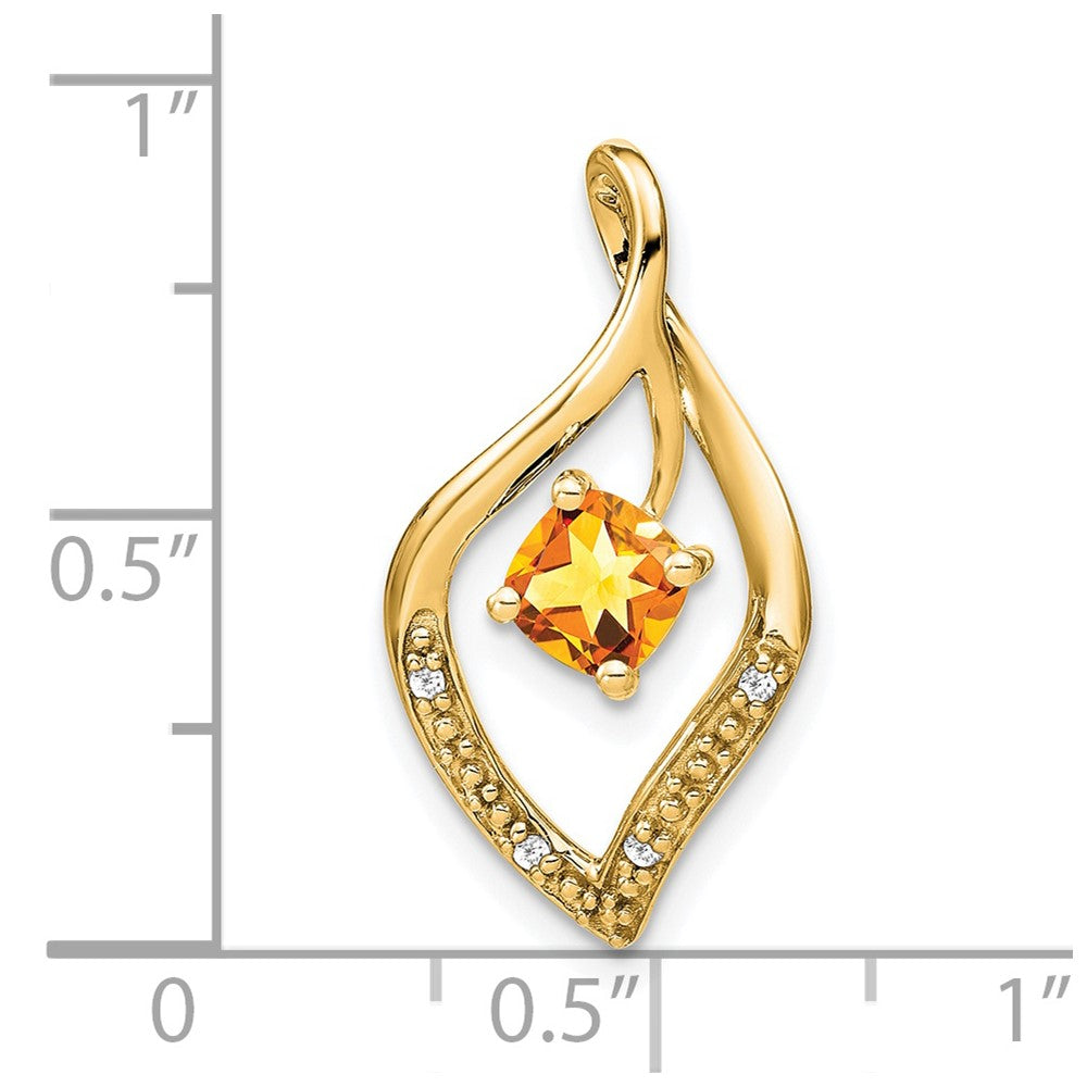 14K Yellow Gold Citrine and Real Diamond Pendant