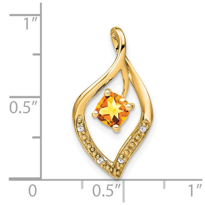 14K Yellow Gold Citrine and Real Diamond Pendant