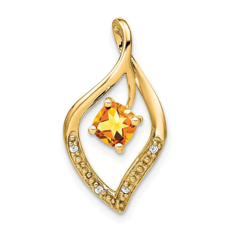 14K Yellow Gold Citrine and Real Diamond Pendant