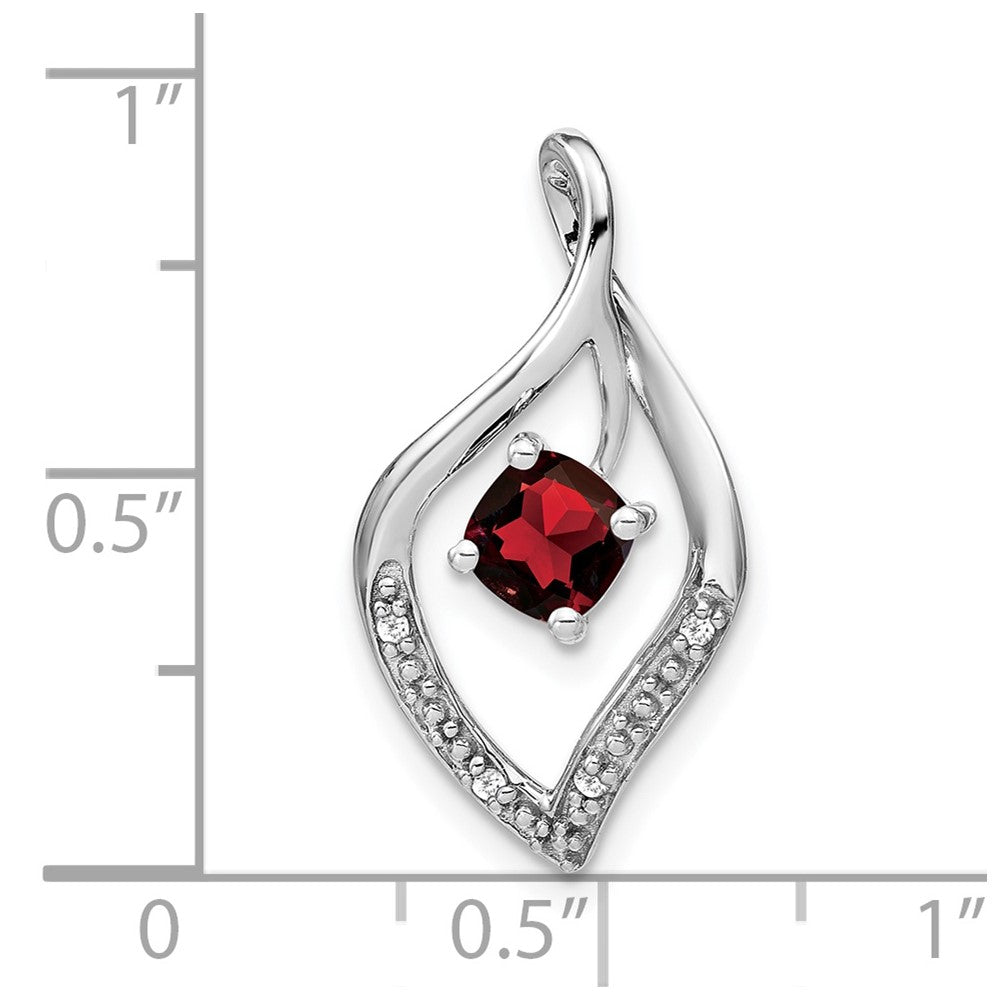 14k White Gold Garnet and Real Diamond Pendant