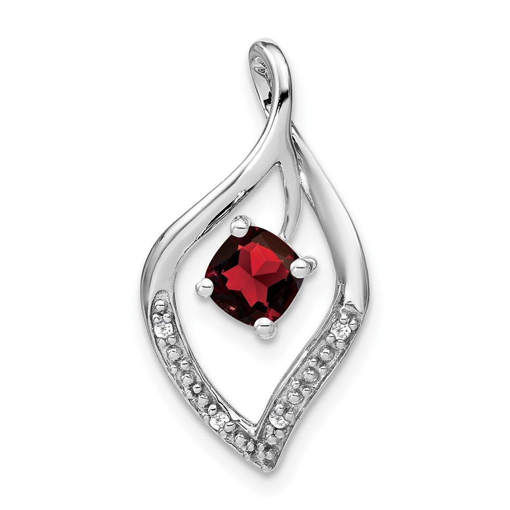 14k White Gold Garnet and Real Diamond Pendant