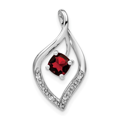 14k White Gold Garnet and Real Diamond Pendant