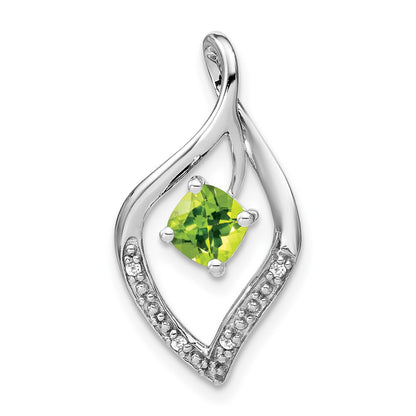 14k White Gold Peridot and Real Diamond Pendant