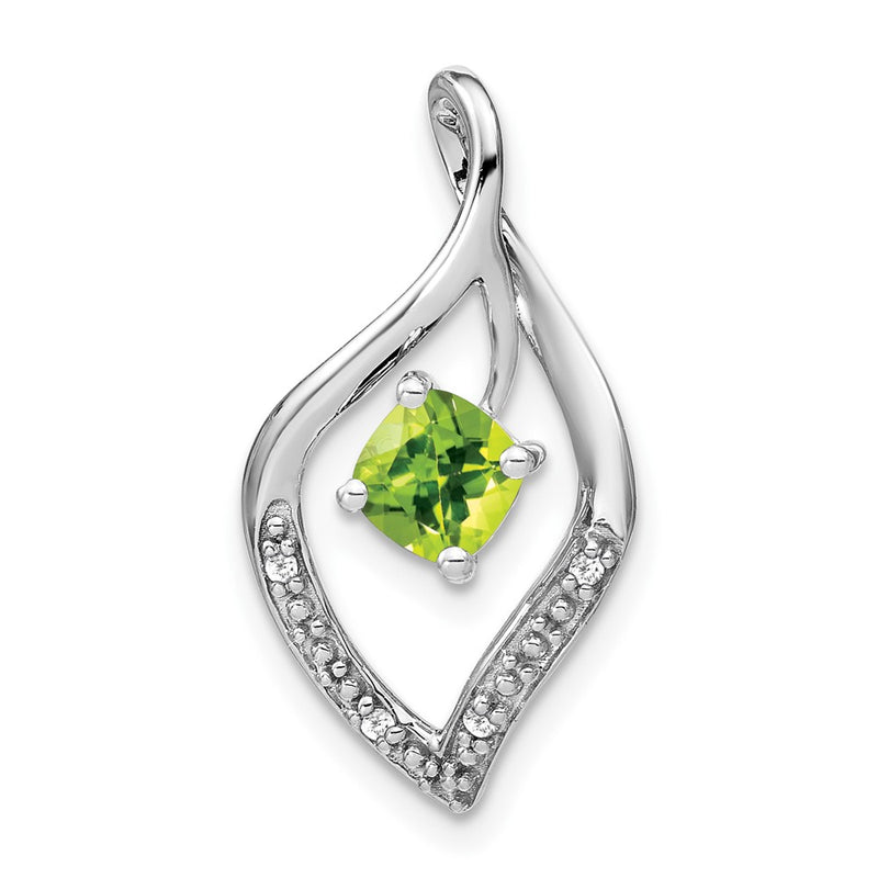 14k White Gold Peridot and Real Diamond Pendant