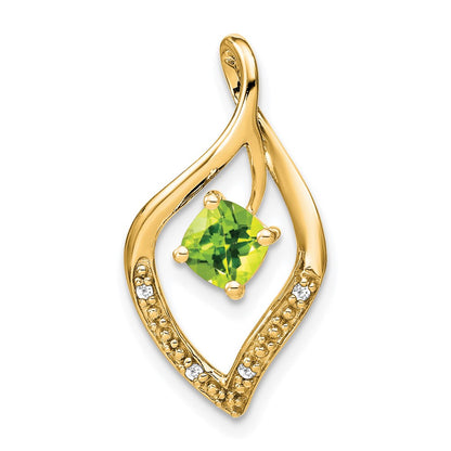 14K Yellow Gold Peridot and Real Diamond Pendant