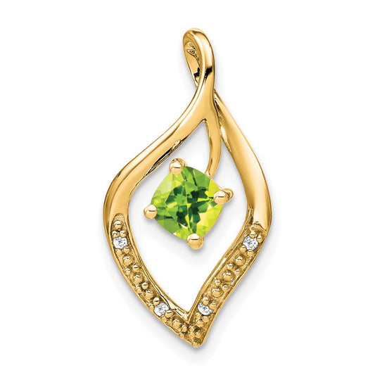 14K Yellow Gold Peridot and Real Diamond Pendant