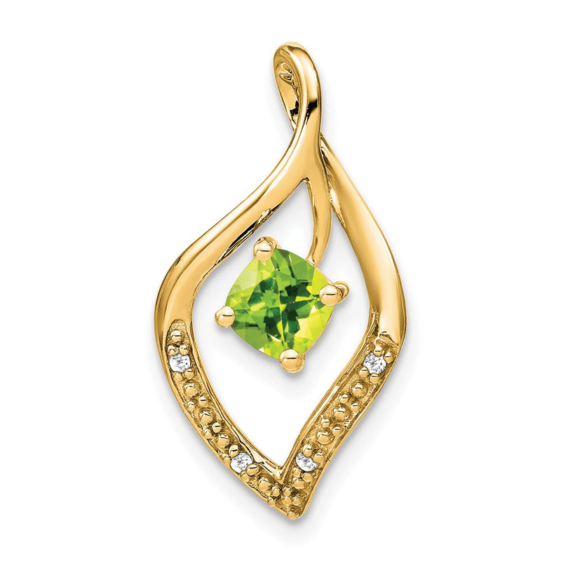 14K Yellow Gold Peridot and Real Diamond Pendant