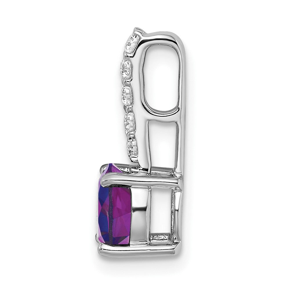 14k White Gold Round Amethyst and Real Diamond Pendant