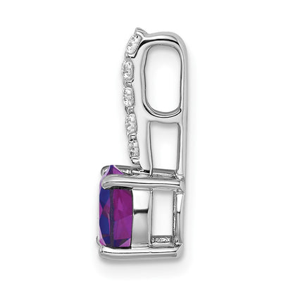 14k White Gold Round Amethyst and Real Diamond Pendant
