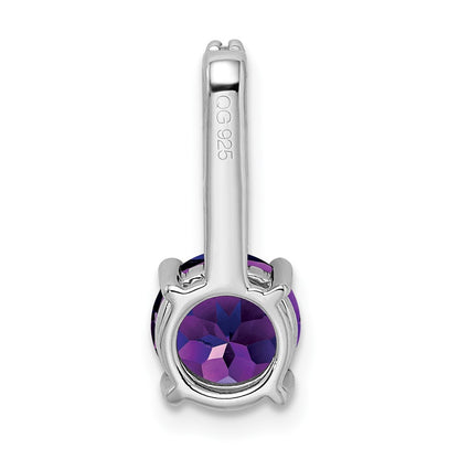 14k White Gold Round Amethyst and Real Diamond Pendant