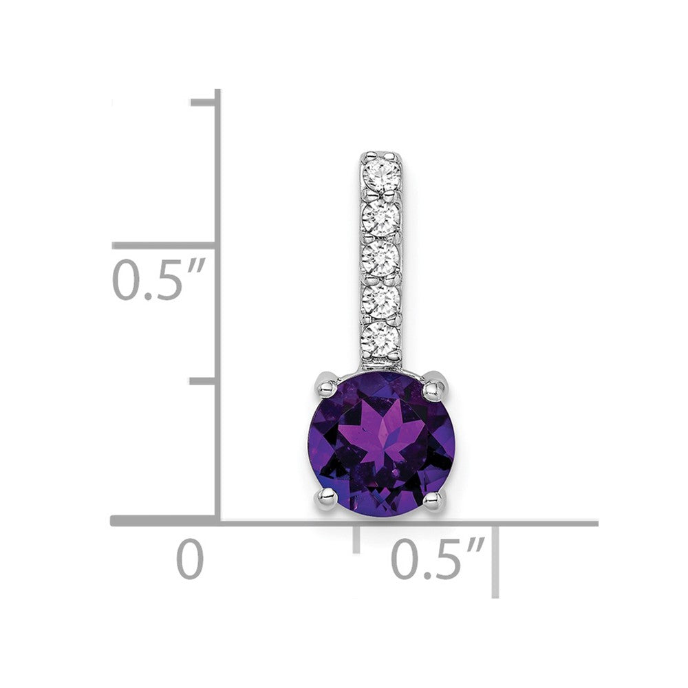14k White Gold Round Amethyst and Real Diamond Pendant