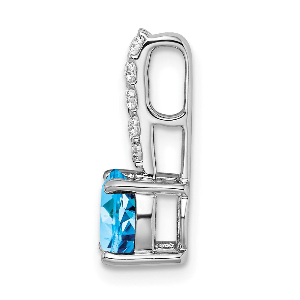 14k White Gold Round Blue Topaz and Real Diamond Pendant