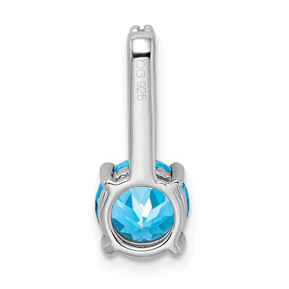 14k White Gold Round Blue Topaz and Real Diamond Pendant