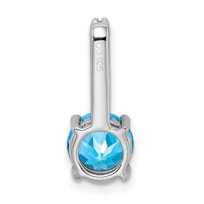 14k White Gold Round Blue Topaz and Real Diamond Pendant