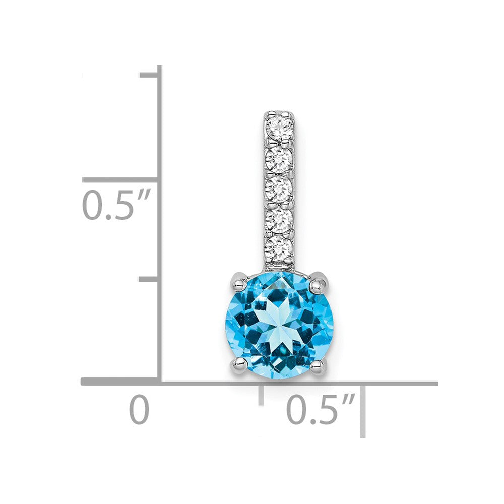 14k White Gold Round Blue Topaz and Real Diamond Pendant
